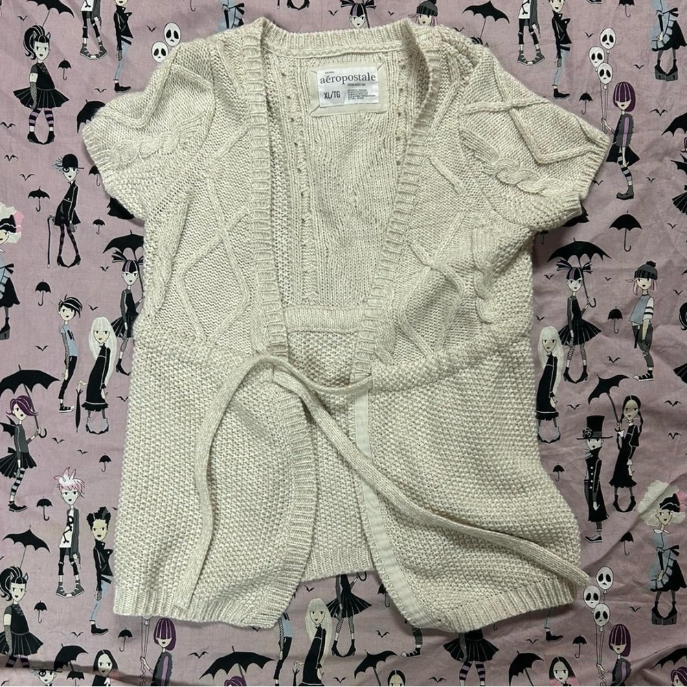 Aéropostale Coquette Cream Short Sleeve Cardigan Sweater